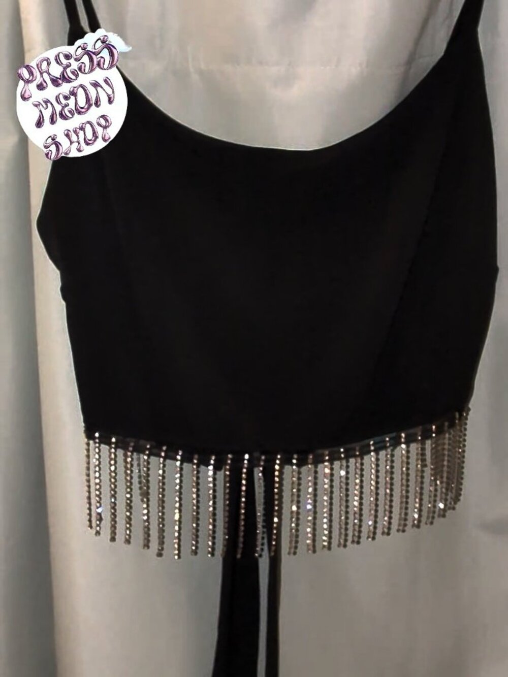 Y2k Blk Bow Fringe Crop
